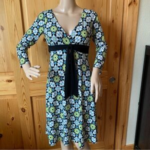 Vintage Y2k London Times Midi Dress Womens 6 Floral Surplice Tie Feminine